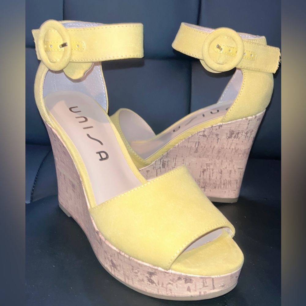 Yellow Peep Toe Wedge - Size 6